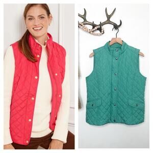 Talbots Quilted LIghtweight Puffer Vest Size Large Petite Teal Green